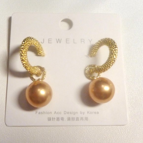 Earrings Champagne Pearl & Gold Tone Hoops Drop Convertible NWT 16511 16512 - Picture 2 of 3